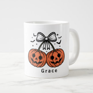Taza De Café Gigante Calabaza Coquette Cerezas Halloween Personalizado