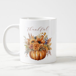 Taza De Café Gigante Calabaza de agradecimiento con flores-