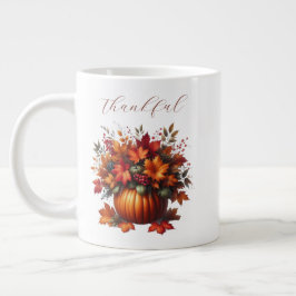 Taza De Café Gigante Calabaza de agradecimiento con hojas de otoño