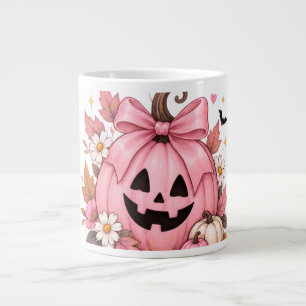 Taza De Café Gigante Calabaza de lazo rosa Coquette Halloween