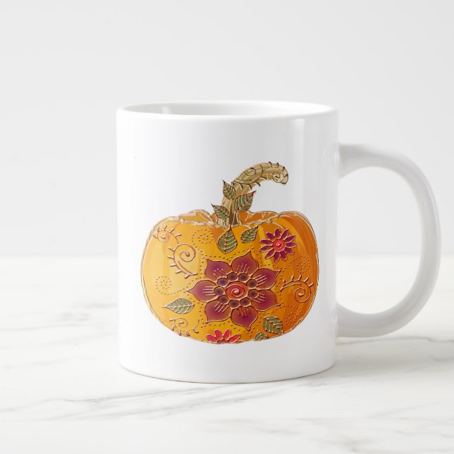 Taza De Café Gigante Calabaza de otoño con flores (Derecha)