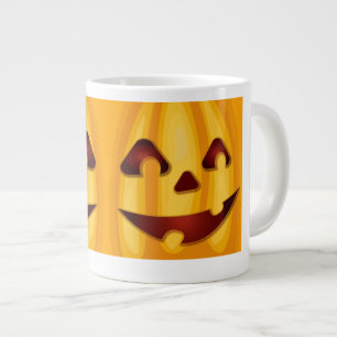 Taza De Café Gigante Calabaza tallada sonriendo diseño de Halloween