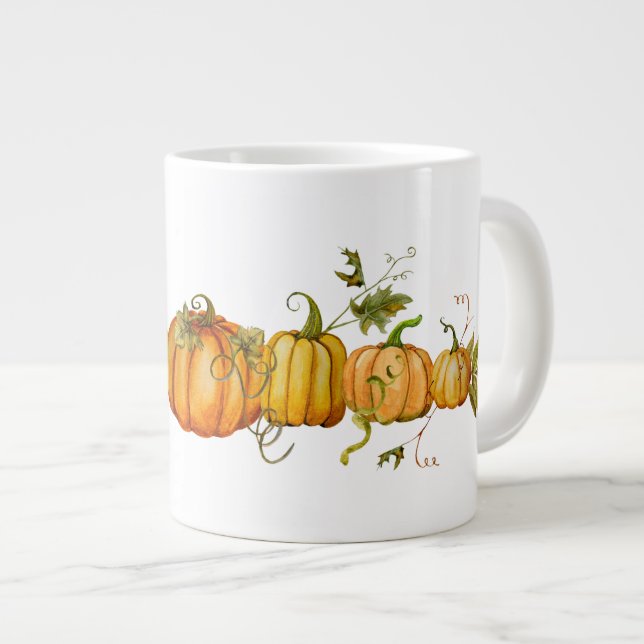 Taza De Café Gigante Calabazas de cosecha de otoño de acuarela  (Derecha)