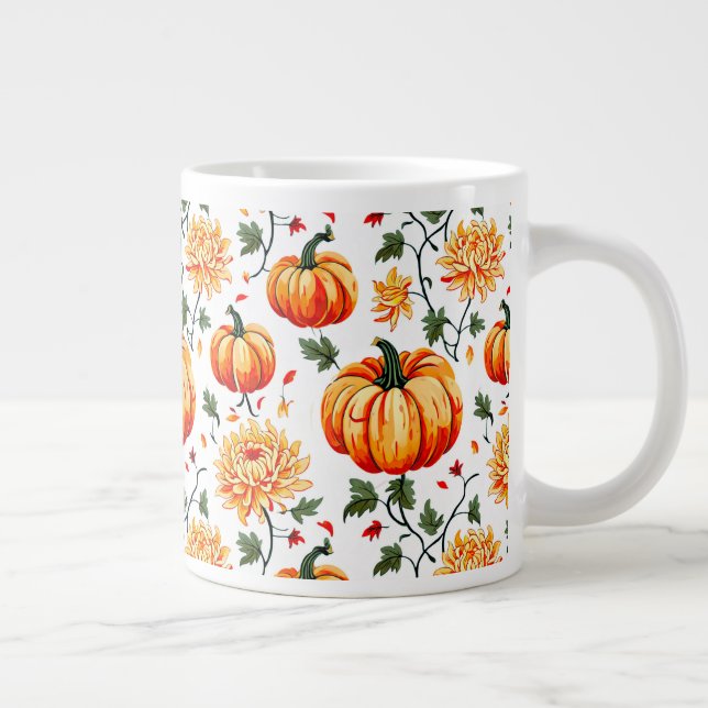 Taza De Café Gigante Calabazas de otoño y crisantemo (Derecha)