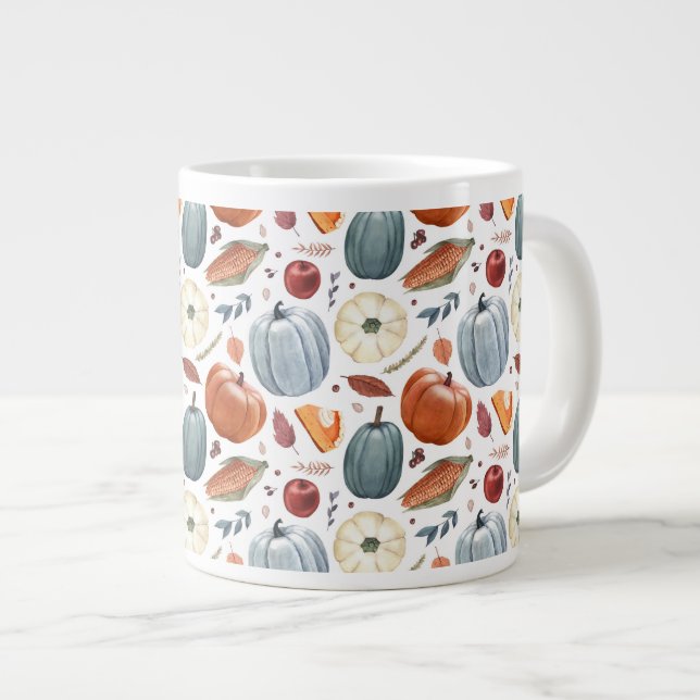 Taza De Café Gigante Calabazas de otoño y patrón de hojas de otoño (Derecha)