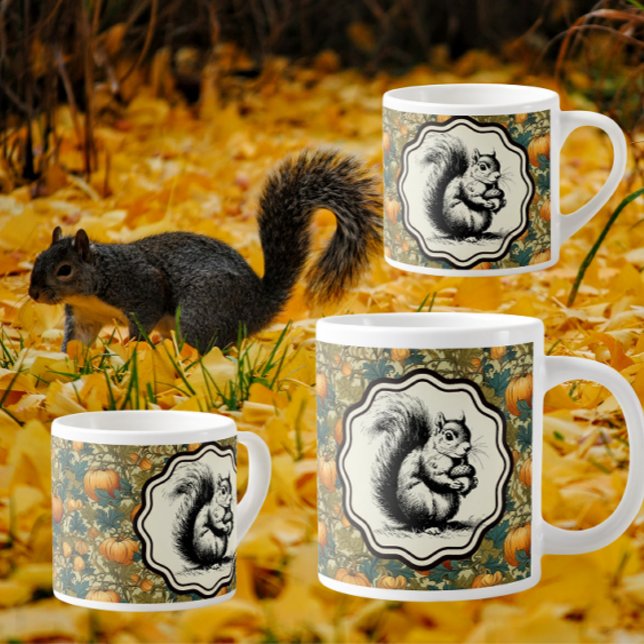 Taza De Café Gigante Calabazas personalizadas William Morris y ardilla (Warm, cozy and cute! )