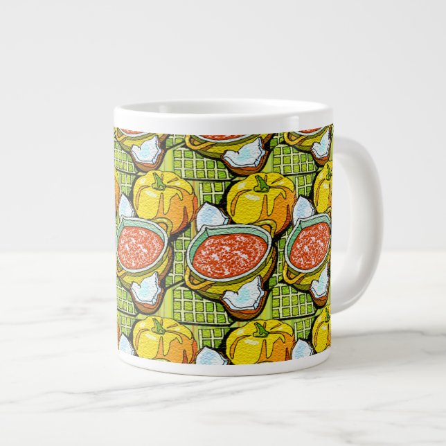 Taza De Café Gigante Calabazas, sopa y fondo a rayas (Derecha)