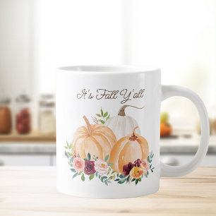 Taza De Café Gigante Calabazas y flores de otoño