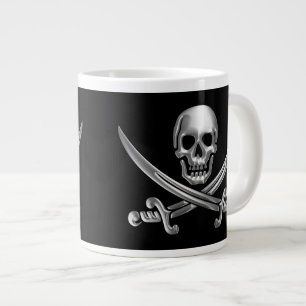 Taza De Café Gigante Calavera plateada y espadas cruzadas
