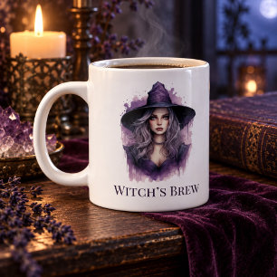 Taza De Café Gigante Caldo de Bruja – Arte de Bruja Púrpura Halloween