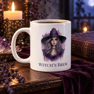 Taza De Café Gigante Caldo de Bruja – Arte de Bruja Púrpura Halloween 