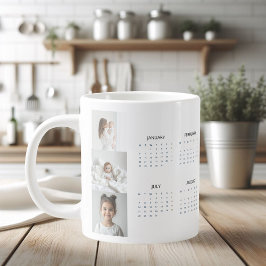 Taza De Café Gigante Calendario personalizado 2025 con tres fotos