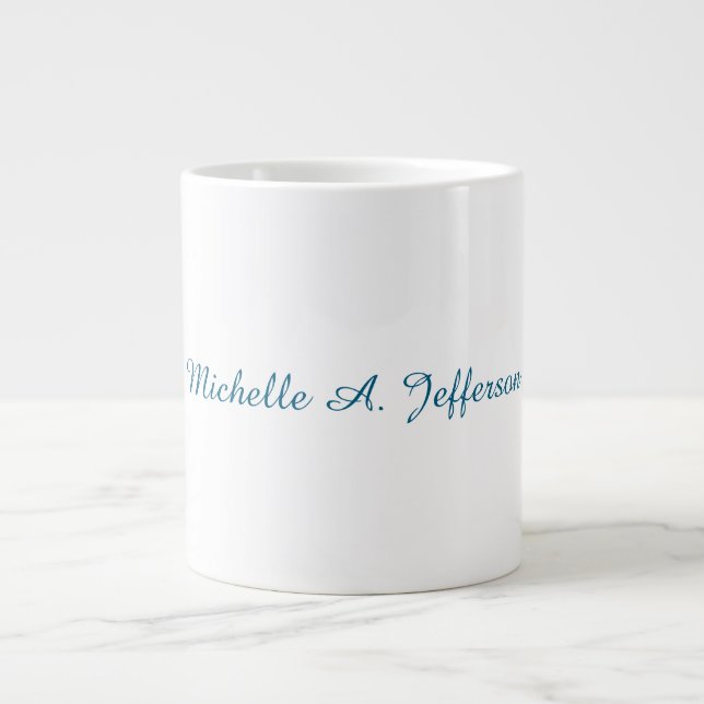 Taza De Café Gigante Caligrafía azul y blanca Elegante Moda moderna (Frente)