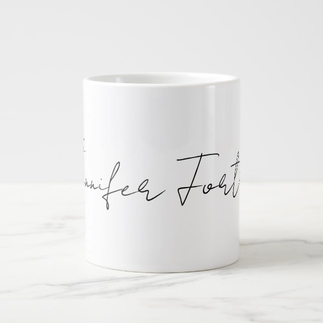 Taza De Café Gigante Caligrafía Elegante Llanto Blanco y Negro Simple (Frente)