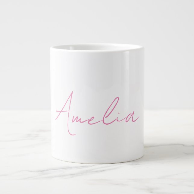 Taza De Café Gigante Caligrafía Elegante Nombre Personalizado Blanco Ro (Frente)
