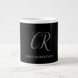 Taza De Café Gigante Caligrafía Monograma Nombre Personalizado blanco n