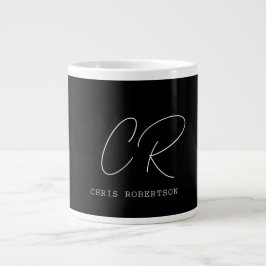 Taza De Café Gigante Caligrafía Monograma Nombre Personalizado blanco n