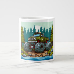Taza De Café Gigante Camión verde monstruo en el bosque