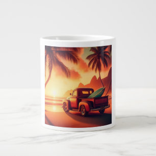Taza De Café Gigante camioneta surfista vintage tropical/hawaiana