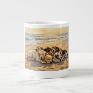 Taza De Café Gigante Camiseta Cachorros En La Playa