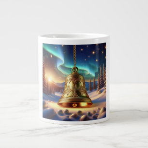 Taza De Café Gigante Campana de Navidad Dorada en una Escena Invernal N