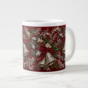 Taza De Café Gigante Campanas de Navidad de Plata Vintage y E de Tercio
