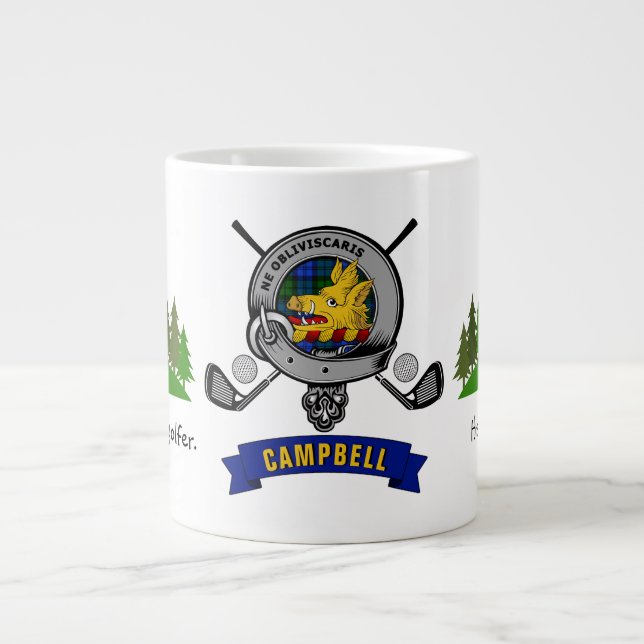 Taza De Café Gigante Campbell Clan Badge & Tartan Personalizado Golf (Frente)