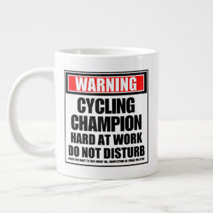 Taza De Café Gigante Campeón de ciclismo de advertencia trabajando duro