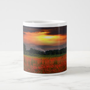 Taza De Café Gigante Campo De Adormidera Y Locomotora De Vapor Sunrise