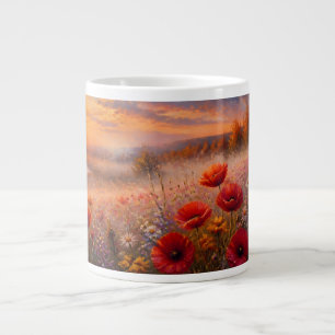 Taza De Café Gigante Campo de amapolas al atardecer pintura impresionis
