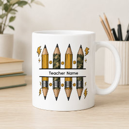 Taza De Café Gigante Camuflaje de Lápiz Rayo Relámpago Cara Sonriente N
