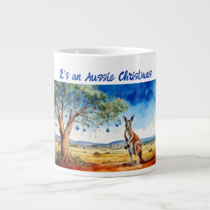 Taza De Café Gigante Canguro debajo de eucalipto con adornos navideños