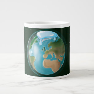 Taza De Café Gigante Capa de Hielo Derretida del Planeta Tierra.