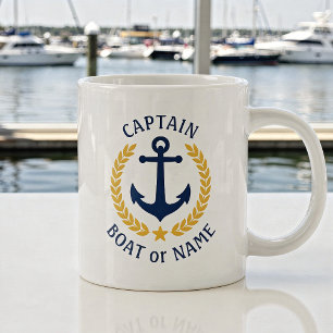 Taza De Café Gigante Capitán Nombre Barco Anchor Estrella del Laurel Es