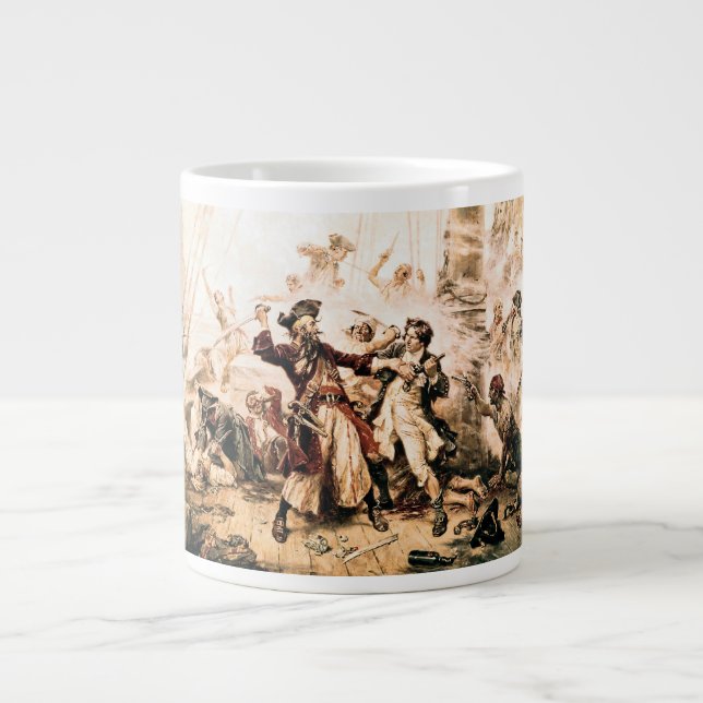 Taza De Café Gigante Captura, barba negra pirata, venganza de la reina  (Frente)