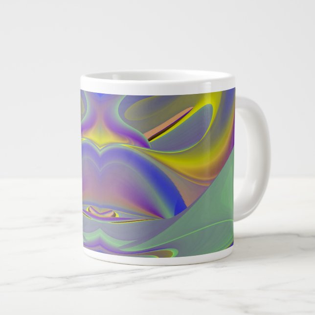 Taza De Café Gigante Cara mala, arte arcoiris abstracto en 3D (Derecha)