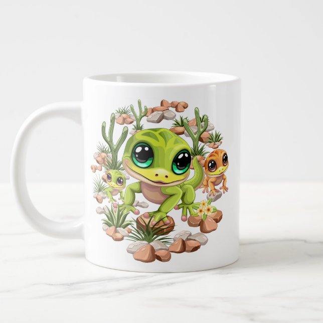 Taza De Café Gigante Caracteres de dibujos animados de Baby Geckos Cute (Izquierda)