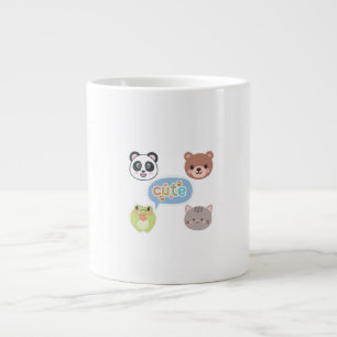 Taza De Café Gigante Caras de Animales Kawaii Adorables Diseño de Dib