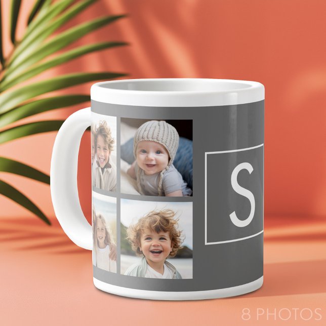 Taza De Café Gigante Carbón blanco 8 Personalizado de Collage de fotos  (Custom Photo Collage Mug)
