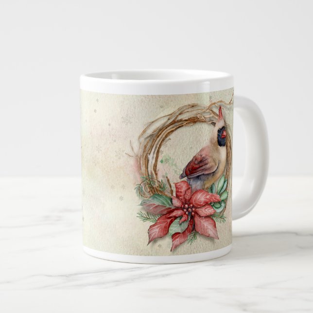 Taza De Café Gigante Cardenal de invierno con Poinsettia - Nieve (Derecha)
