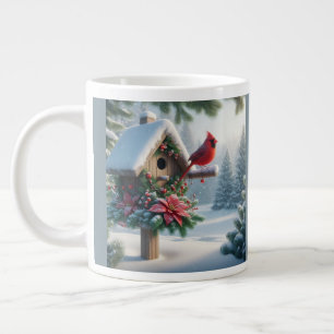 Taza De Café Gigante Cardenal de invierno en un hogar festivo