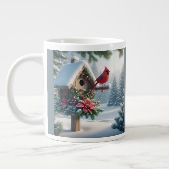 Taza De Café Gigante Cardenal de invierno en un hogar festivo (Izquierda)