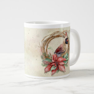 Taza De Café Gigante Cardenal del invierno con el Poinsettia - nieve
