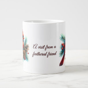 Taza De Café Gigante Cardenal en rama de pino con bayas de invierno