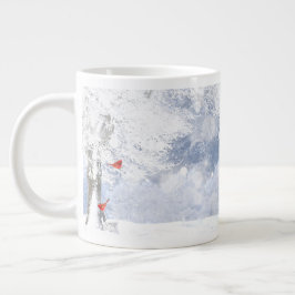 Taza De Café Gigante Cardenales rojos Navidades de aves nevan árboles