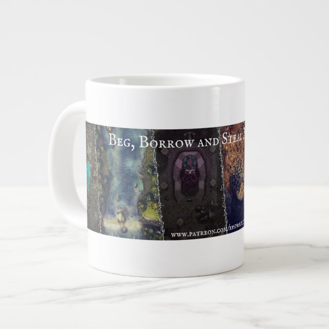 Taza De Café Gigante Cartel de solicitud, préstamo y robo (Izquierda)