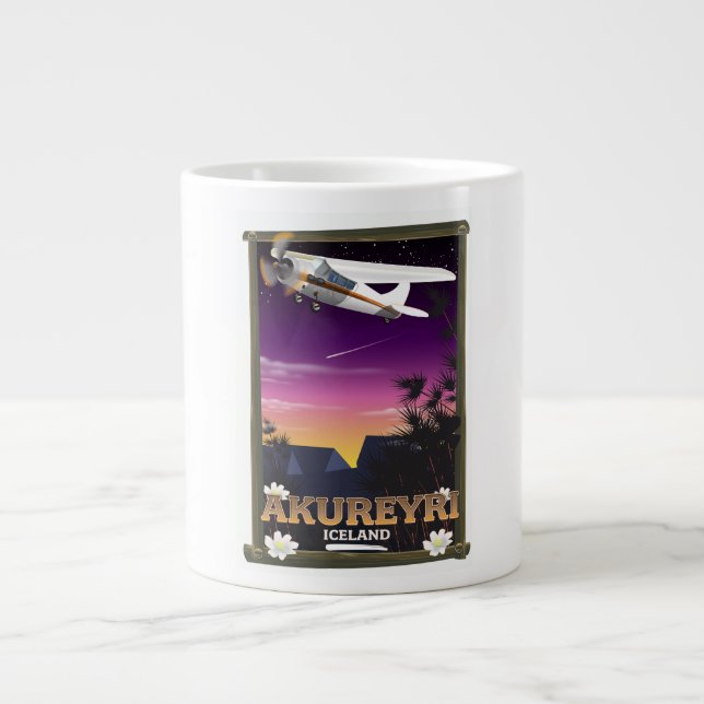 Taza De Café Gigante Cartel de viaje a Akureyri Islandia (Frente)