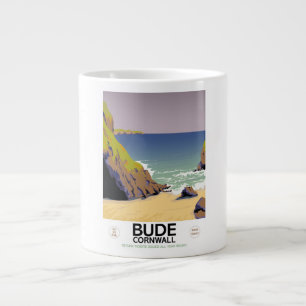 Taza De Café Gigante Cartel de viaje a Bude Cornwall junto al mar