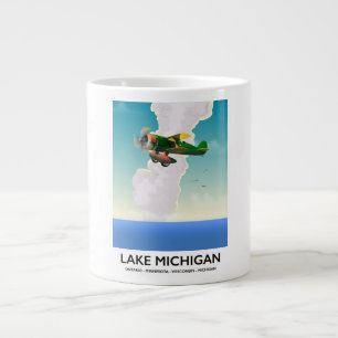 Taza De Café Gigante Cartel de viaje de vuelo sobre el lago Michigan
