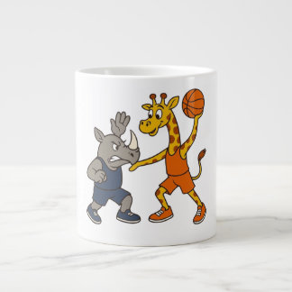 Taza De Café Gigante Cartoon giraffe & rhino playing basketball